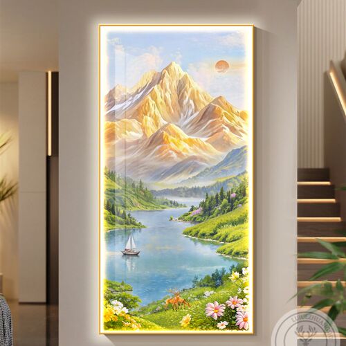 金山灯画玄关装饰画高级感发光画走廊过道挂画山水流水生财风景画