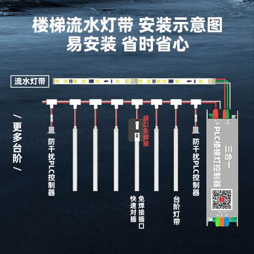 网红楼梯灯智能踏步感应台阶灯免布线自建房别墅踏步灯带流水梯步