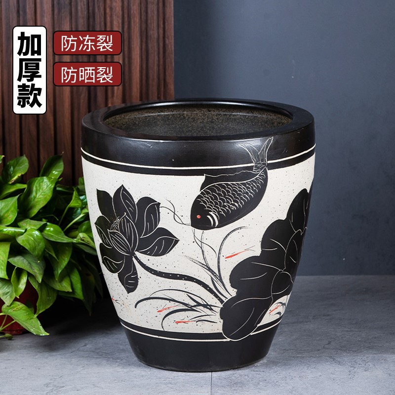 加高陶瓷大缸古法养鱼缸客厅阳台金鱼缸庭院种树养花家用老式水缸