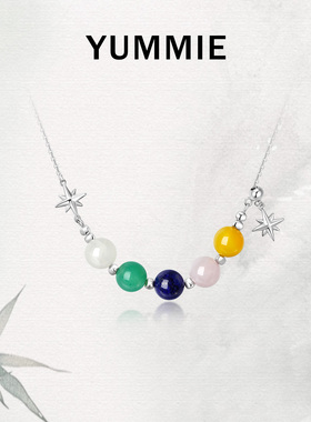 YUMMIE原创设计新中式项链女款天然青金石粉水晶蜜蜡玉髓宝石首饰