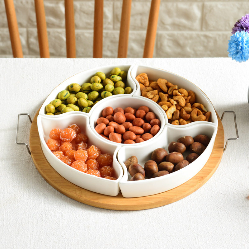 陶瓷干果拼盘组合多格水果盘客厅创意零食分格糖果盘瓜子坚果新年