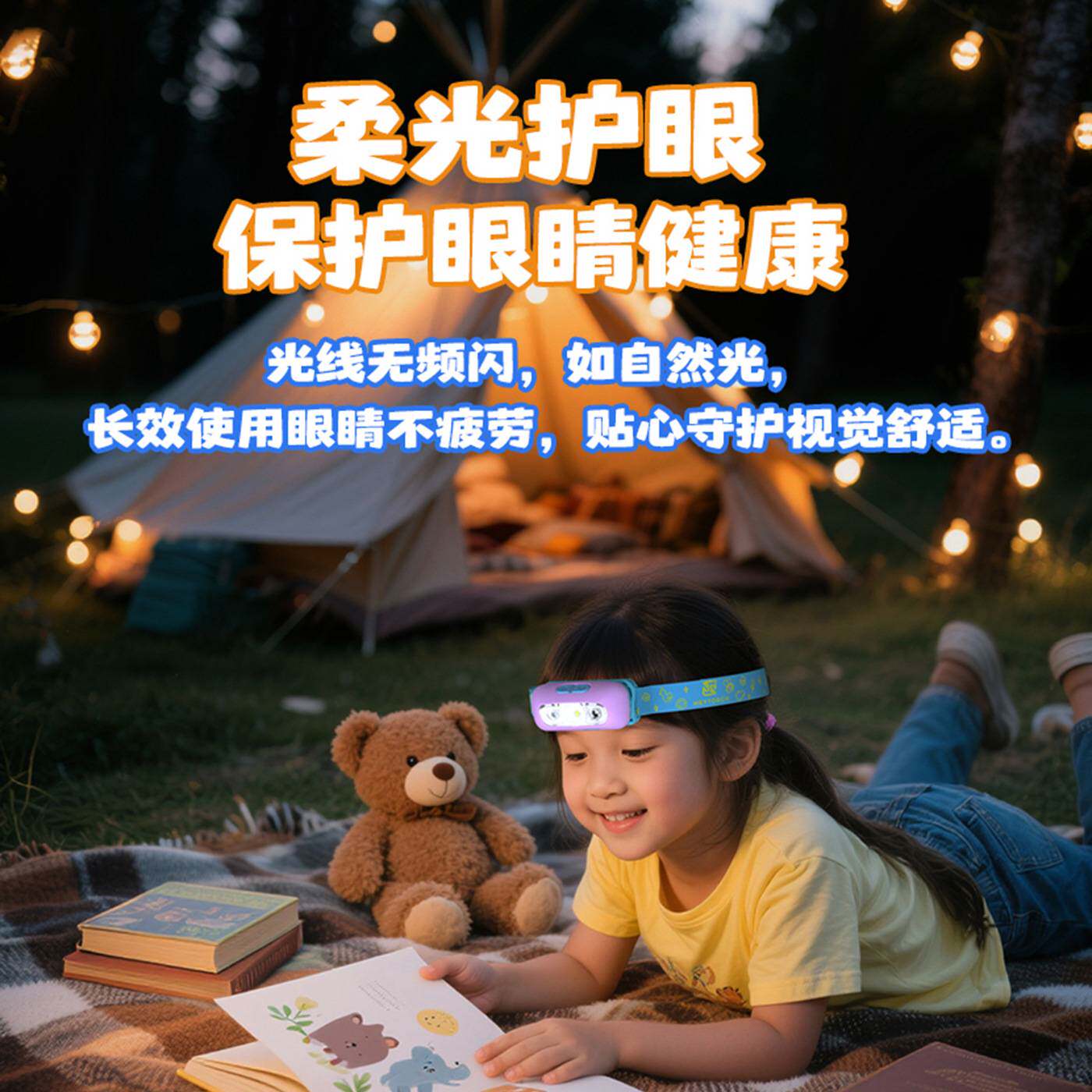 户外儿童头灯赶海登山探照灯头戴式照明自行车露营夏令营游玩看书