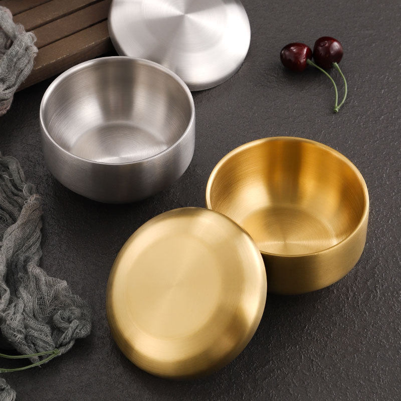 韩式304双层不锈钢米饭碗带盖碗家用创意汤碗儿童韩国料理泡菜碗