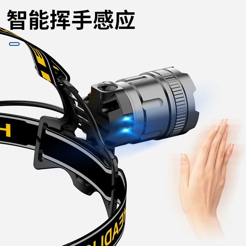 四光源变焦夜钓头灯紫光蓝光黄光白光强光手电筒USB充电照蝎头灯