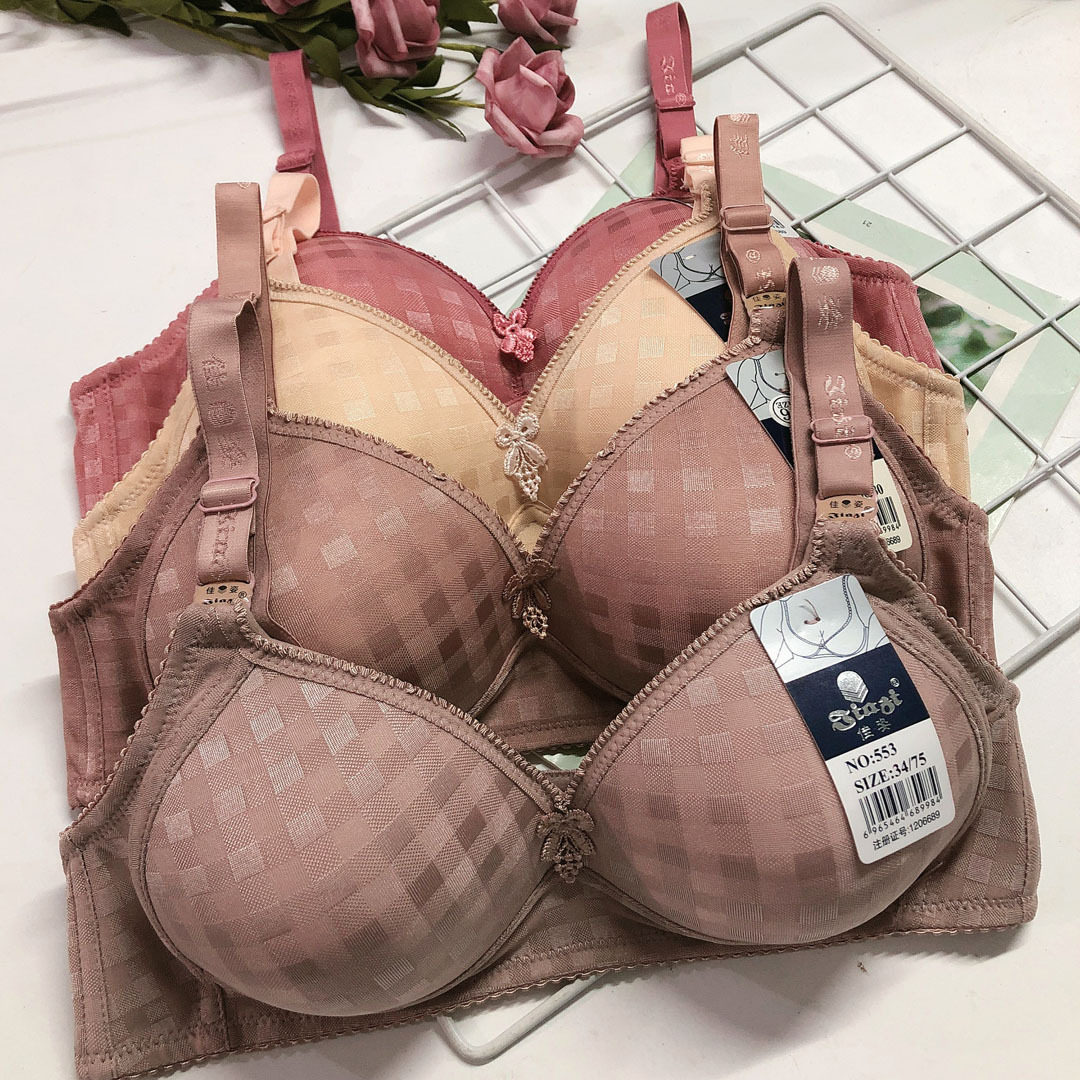 佳姿553无钢圈文胸薄BC通杯提花面料不变形中老年妈妈内衣厂价