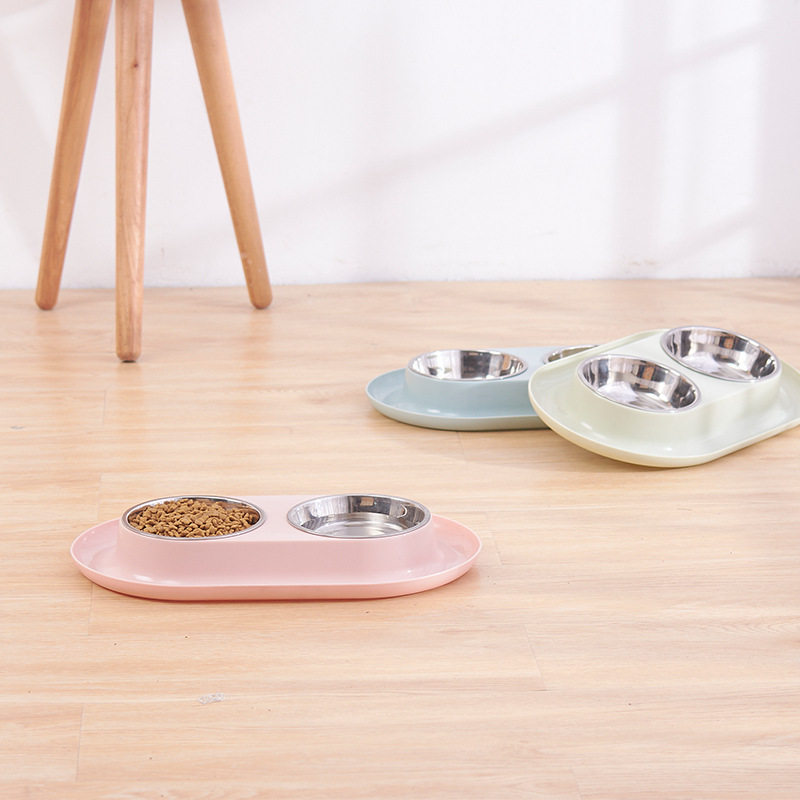 不锈钢狗碗猫碗食具防溢撒宠物双碗食盆创意环保可爱小宠