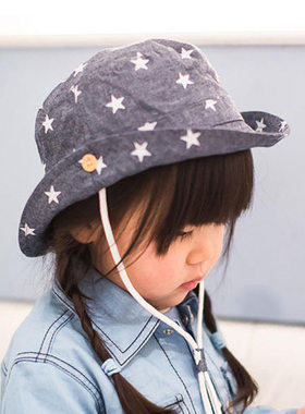 17年春季新款 五星牛仔料儿童春夏盆帽 宝宝太阳帽