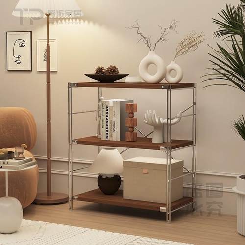 客厅书架多层落地置物架中古风杂物收纳层架家用靠墙可调节置物架