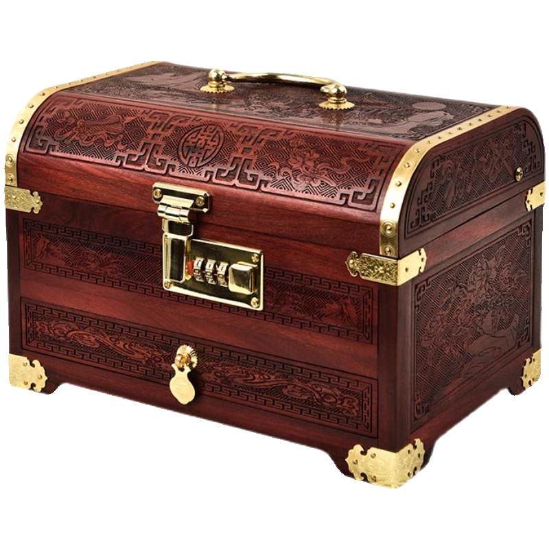 红木首饰盒紫檀实木饰品盒高档手饰盒珠宝收纳盒中式覆古带密码锁,家居饰品,饰品盒,淘宝优惠券,粉丝福利购,淘宝优惠卷