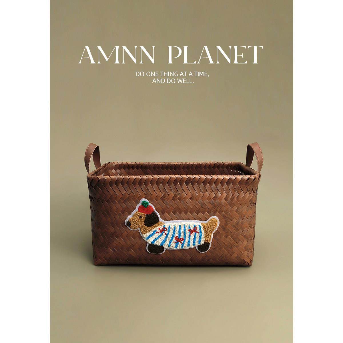 AMNN 复古条纹腊肠狗收纳筐手工编织高颜值家用浴室大容量脏衣篓,收纳整理,收纳筐,淘宝优惠券,粉丝福利购,淘宝优惠卷