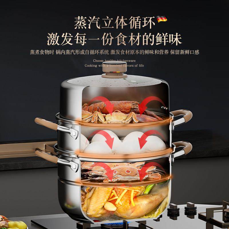 德国双立入定时蒸锅家用304不锈钢蒸馒头电磁炉燃气灶专用大容量