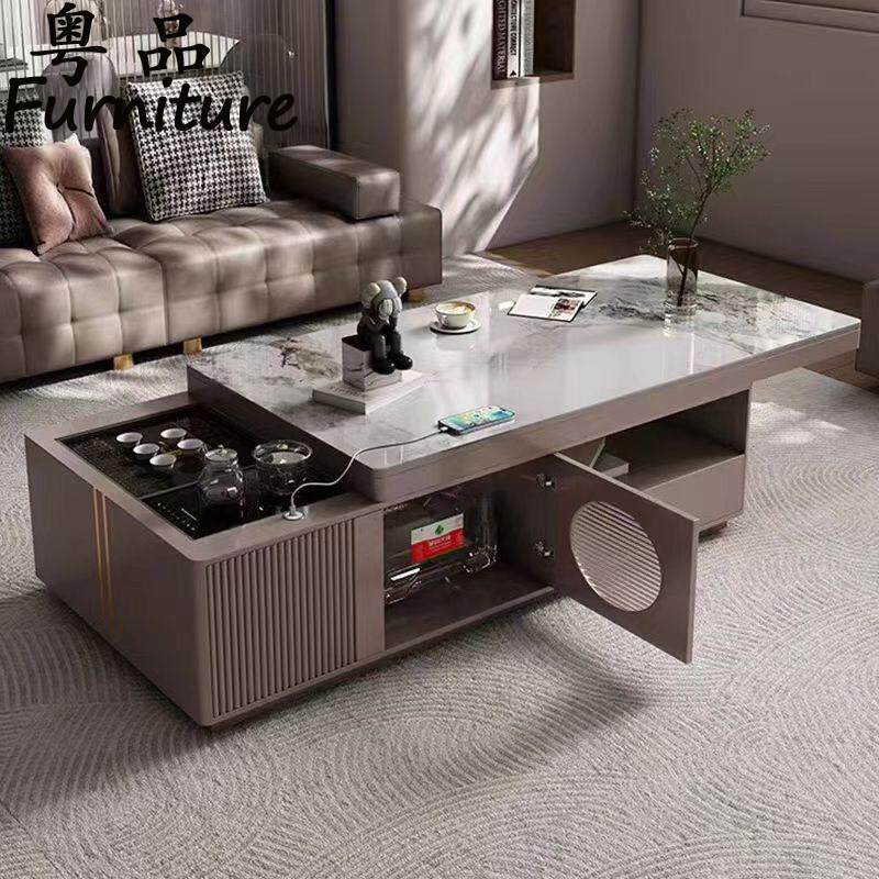岩板客厅伸缩茶几茶台泡茶一体式沙发升降多功能家用小户型电视柜