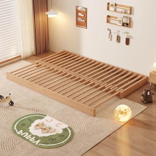 榉木蒙氏地台床男女孩卧室可升降婴儿拼接抽拉床可伸缩儿童地板床