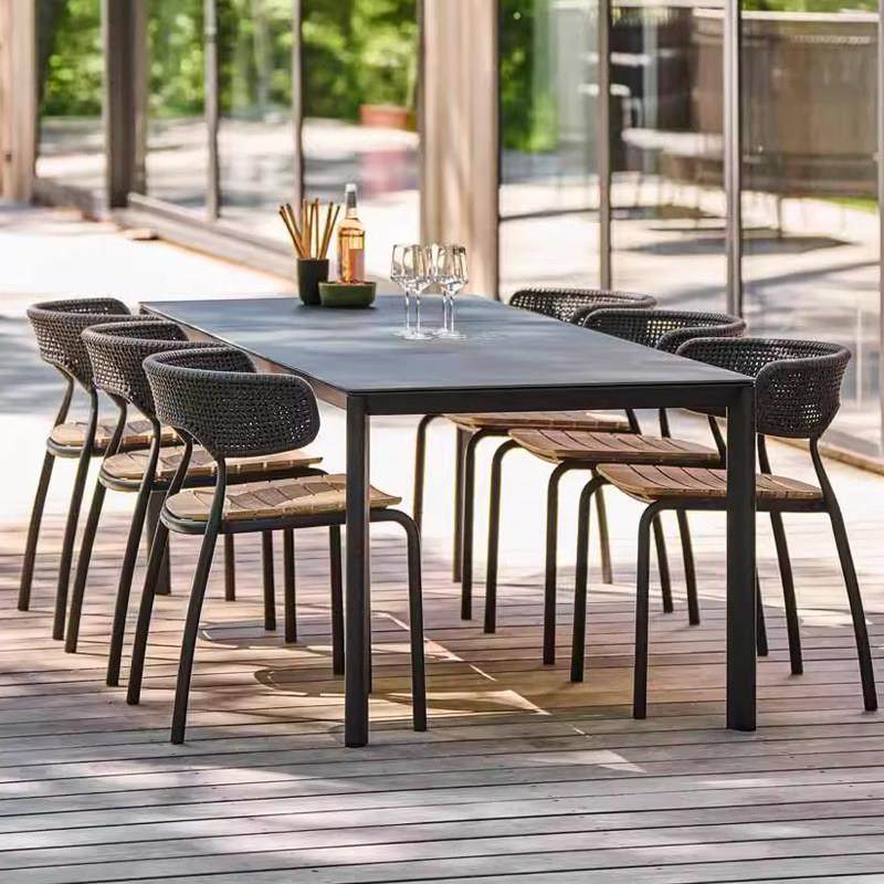 户外藤编桌椅庭院咖啡厅藤椅阳台花园柚木餐椅长方桌防水防晒家具