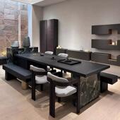 新中式 岩板岛台烧水壶一体嵌入式 实木茶桌轻奢高级感黑胡桃木茶台