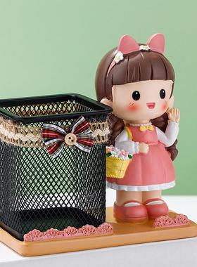 卡通女孩笔筒学生桌面收纳桶摆件创意节日礼品送女生儿童生日礼物