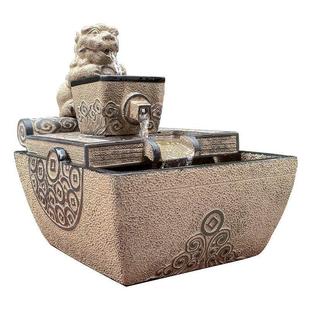 日进豆进流水财富摆件循环水办公室前台新中式 财富茶室桌面摆 风格