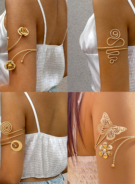 民族风朋克金属花朵开口手臂镯