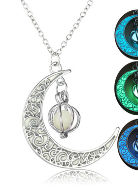 欧美热销月亮南瓜吊坠 发光石夜光项链 圣诞节万圣节饰品