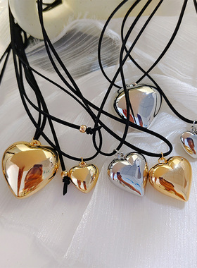 欧美跨境饰品抽拉可调节蜡线choker项饰简约个性大爱心吊坠项链