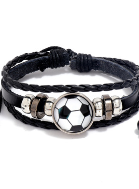 欧美时尚流行饰品个性串珠足球球迷周边皮革手链纪念礼品运动手环
