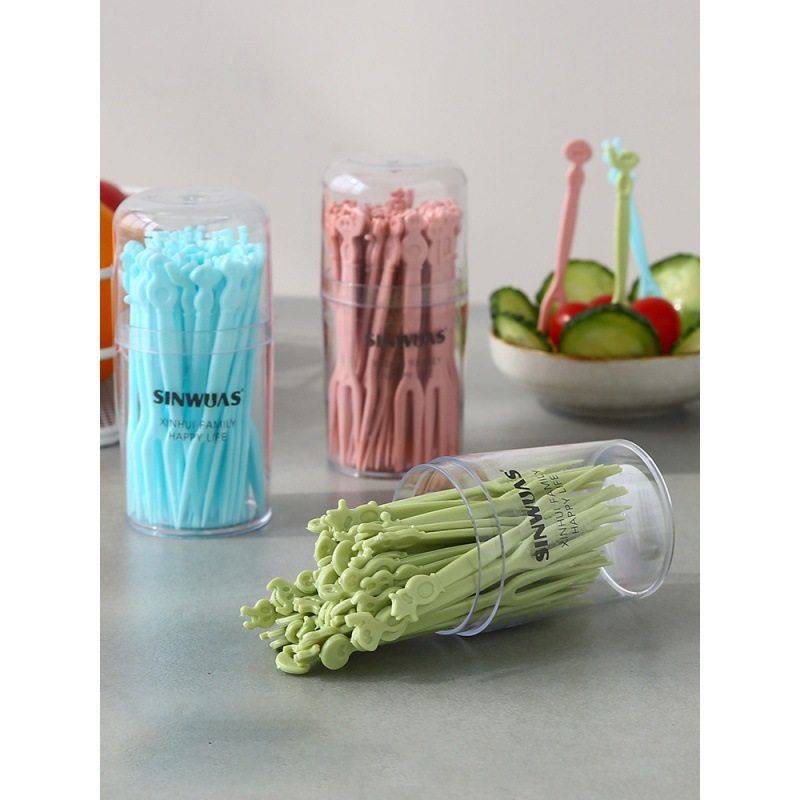 卡通动物一次性水果叉 盒装50支塑料点心叉 水果叉彩色两齿蛋糕叉,居家日用,其它,淘宝优惠券,粉丝福利购,淘宝优惠卷