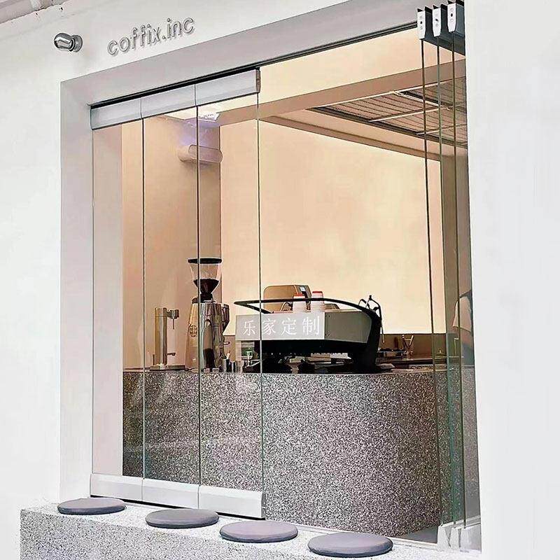 玻璃门无框折叠门铝合金咖啡店办公室阳台吊轨无下轨推拉移动门