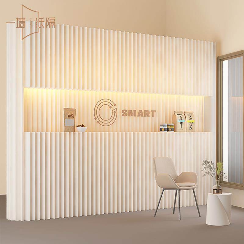 纸屏风隔断美容院房间假墙简易自装隔断墙办公室发光壁纸墙