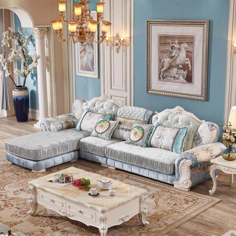 欧式布艺沙发组合客厅转角贵妃简欧科技布沙发简约大小户型全实木