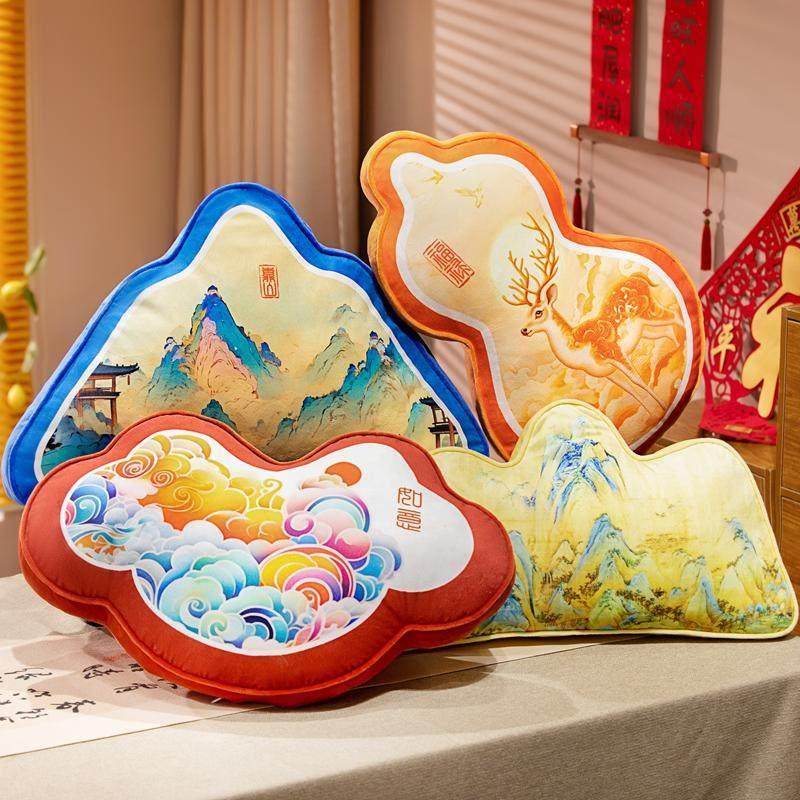 中国风福禄鹿靠山抱枕如意护腰靠枕国潮靠垫办公室春节礼物可定制,居家布艺,靠垫/抱枕,淘宝优惠券,粉丝福利购,淘宝优惠卷