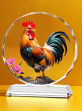 招财鸿运金鸡水晶大公鸡摆件吉祥物办公桌面橱柜装饰乔迁开业送礼