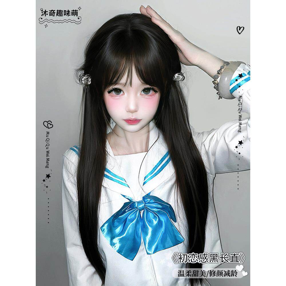 洛丽塔长发漫画与刘海黑色Jk假发全头饰