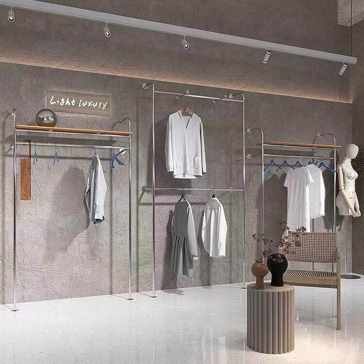 服装店展示架上墙不锈钢双层挂衣架女装店货架专用壁挂式陈列架