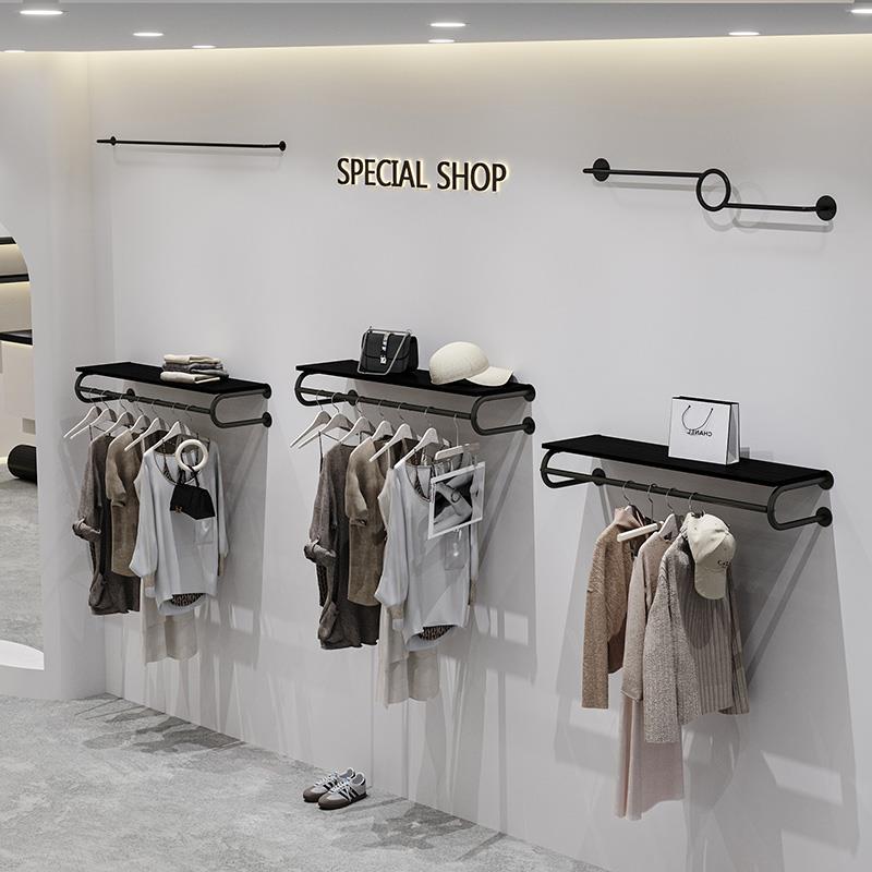 服装店陈列架组合网红简约黑色上墙专用衣服展示架女装店铺挂衣架