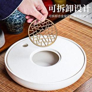 茶海茶台简约 小茶盘家用干泡盘功夫茶具粗陶圆盘托盘石头茶托套装