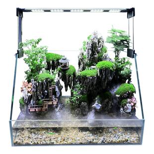双过滤高清超白玻璃直角鱼缸水陆缸假山造景生态景观成品家居懒人