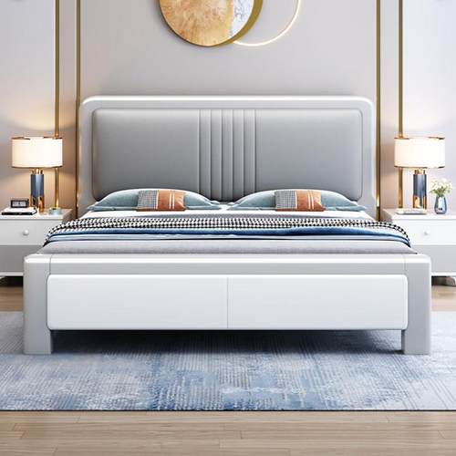 现代简约全实木床1米8双人家用软靠主卧室床1米5单人出租储物大床