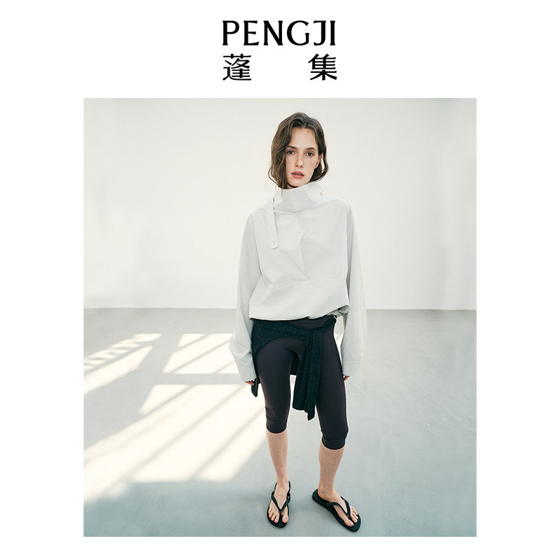 PENGJI蓬集轻薄立领刺绣衬衫抗皱