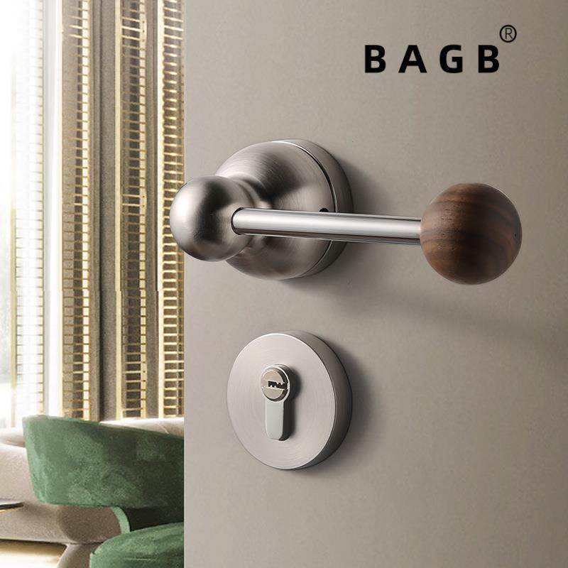 太空铝门把手磁吸静音卧室房间拉丝银黑色锁实木胡桃木球门锁
