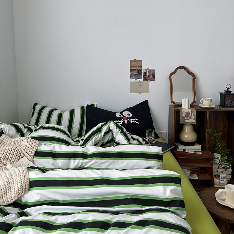 ins混搭多巴胺四件套1.8床上用品水洗棉被罩床单宿舍三件套床笠款