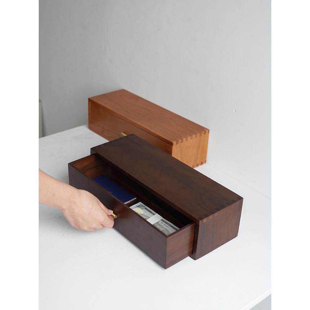 黑胡桃木抽屉式收纳柜床头柜收纳盒家用卧室长款杂物整理盒储物箱,收纳整理,桌面收纳盒,淘宝优惠券,粉丝福利购,淘宝优惠卷