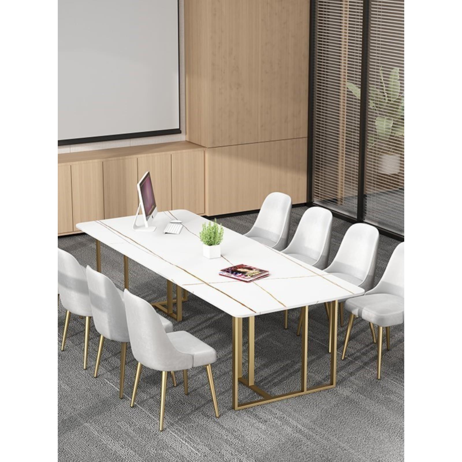轻奢岩板会议桌洽谈培训工作台北欧大理石店面接待客户长桌椅组合