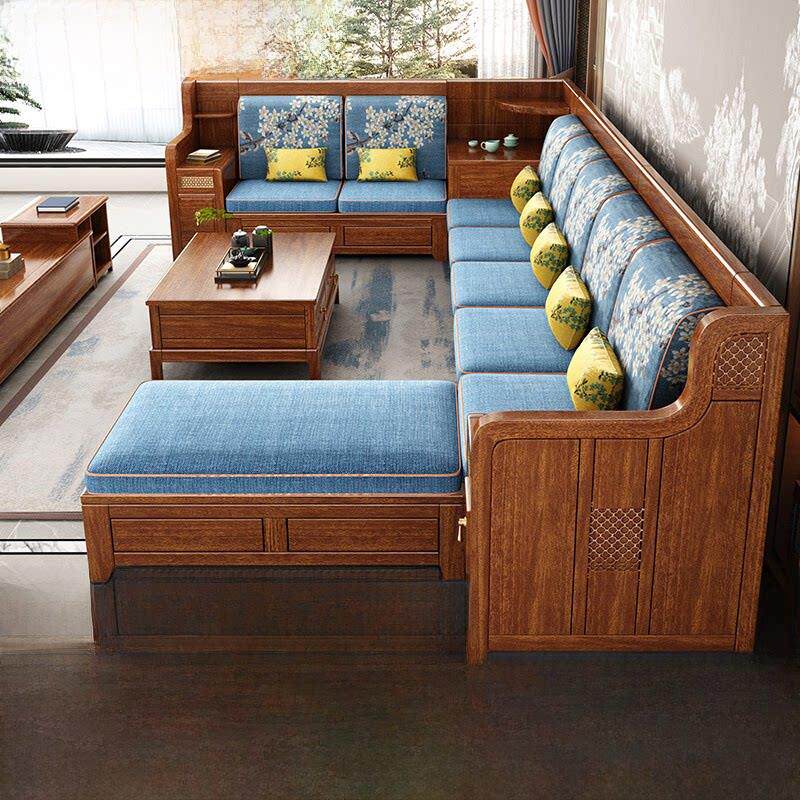 核桃实木沙发组合全实木冬夏中式客厅大户型储物乡村木沙发