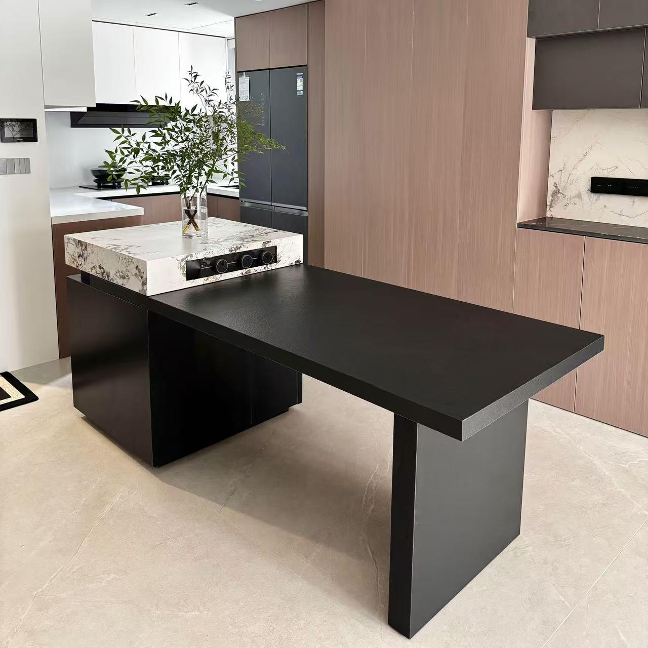 轻奢岛台餐桌一体家用可伸缩全岩板开放式厨房导台极简风岛台定制