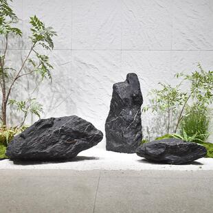 彷真黑山石摆件庭院假石头造景装饰室内软装园林景观雕塑假山石