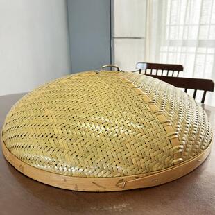 竹编圆形餐桌菜罩带手把饭罩餐桌台盖防蝇防尘竹篮竹盖