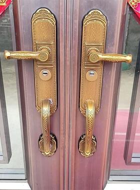 黄古树皮纹防盗门把手门锁锁具大门锁板手锁通用型拉手孔距235mm