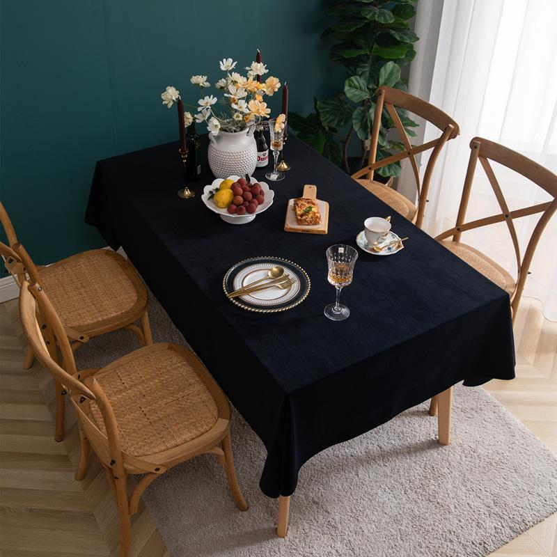 纯黑色长方形家用餐布台布艺定制高级感金丝绒面桌布轻奢华茶几