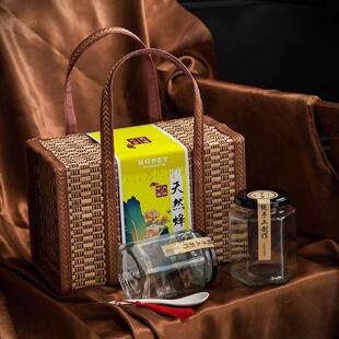 蜂蜜玻璃专用密封罐,六角形瓶罐,竹盒,食品级蜂蜜包装礼盒,空