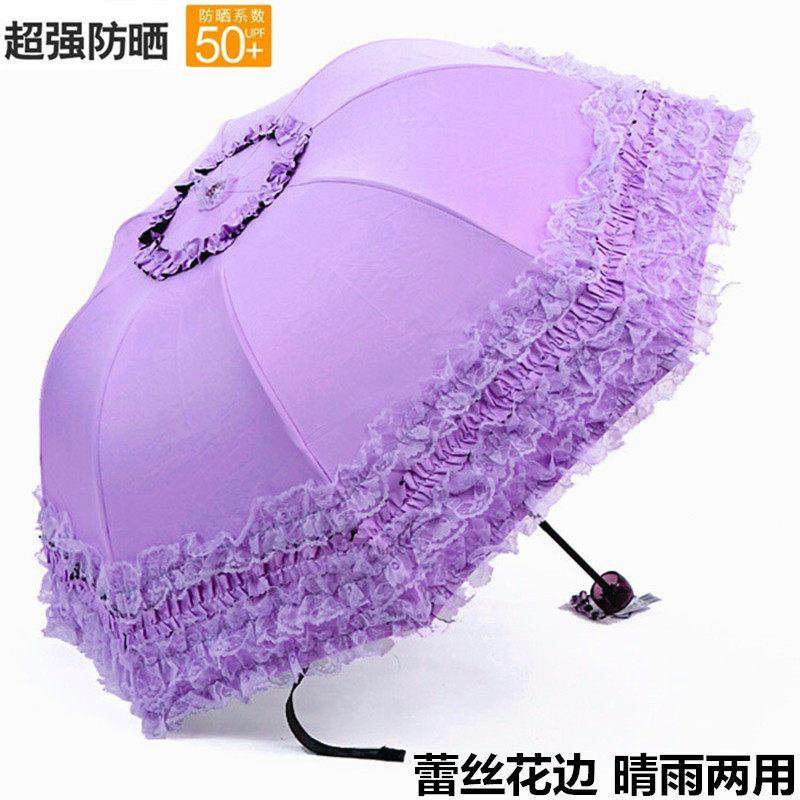 日本太阳伞防晒防紫外线雨伞女折叠晴雨两用黑胶公主蕾丝遮阳洋伞